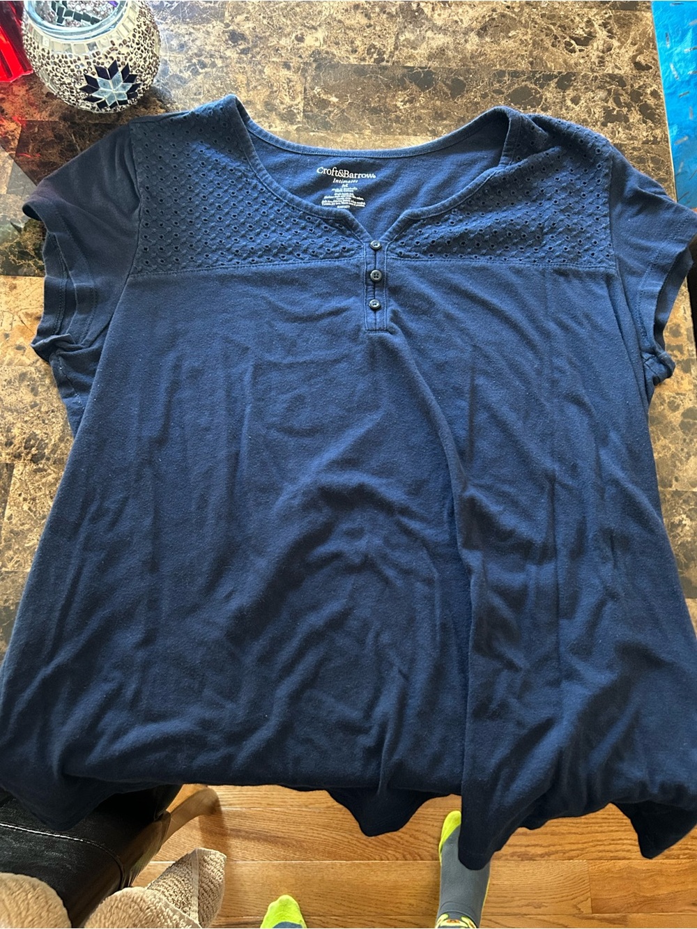 croft & barrow Navy Short-Sleeve Eyelet Henley Top